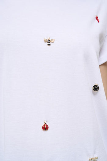 T-shirt donna bianca con applicazioni strass - 3