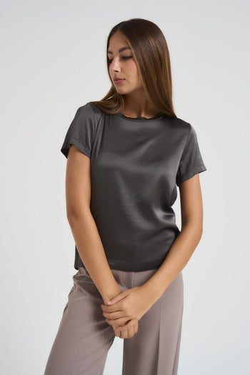 T-shirt donna girocollo grigio antracite - 3