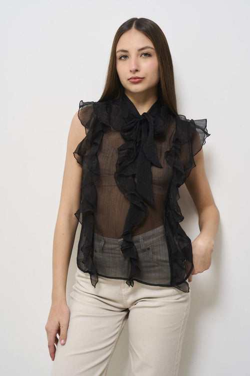 Women's blouse with black ruffles