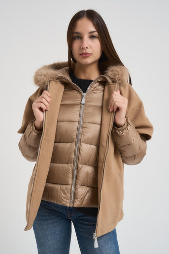 Piumino donna con cappa cammello - 6