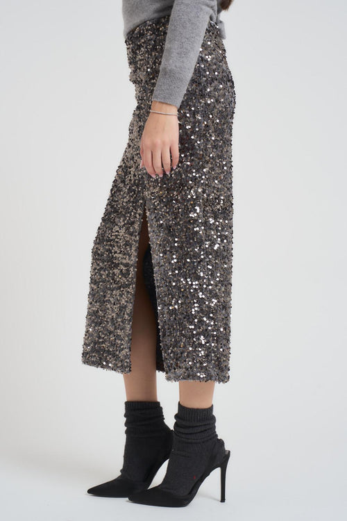 Gonna donna con paillettes e spacco grigia - 2