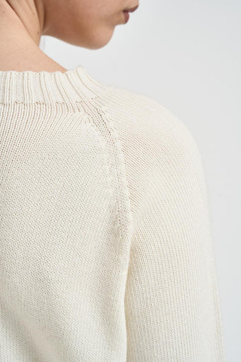 Maglia donna girocollo con rombi panna - 4