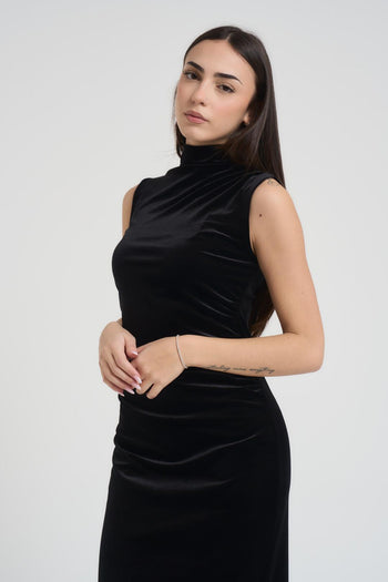 Abito donna lungo in velluto nero - 5