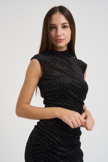 Abito donna midi nero con strass - 4