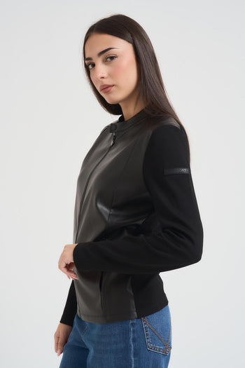 Giacca da donna in tessuto effetto pelle nera - 4