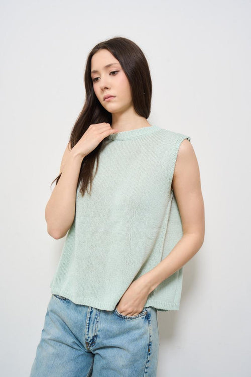 Top donna girocollo celeste