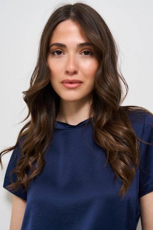 T-shirt donna girocollo satinata blu - 2