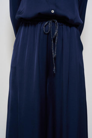 Pantalone donna a palazzo satinato blu - 5