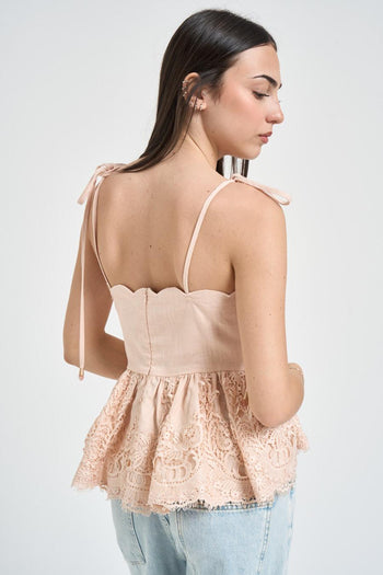 Top donna con pizzo rosa cipria - 3