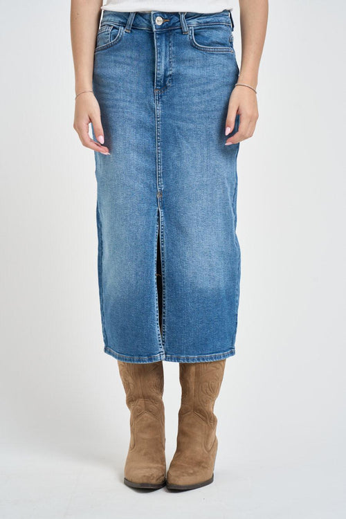 Gonna donna midi in denim blu - 1