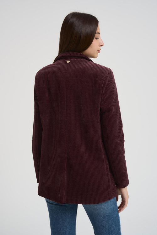 Blazer donna in velluto a coste bordeaux - 2