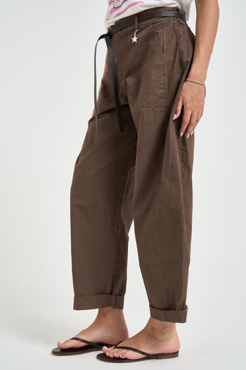Pantalone donna barrel fit marrone - 3