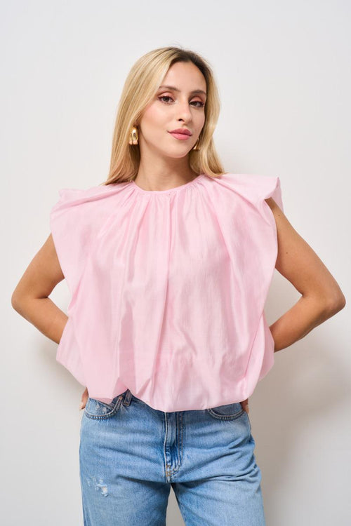 Top donna rosa girocollo
