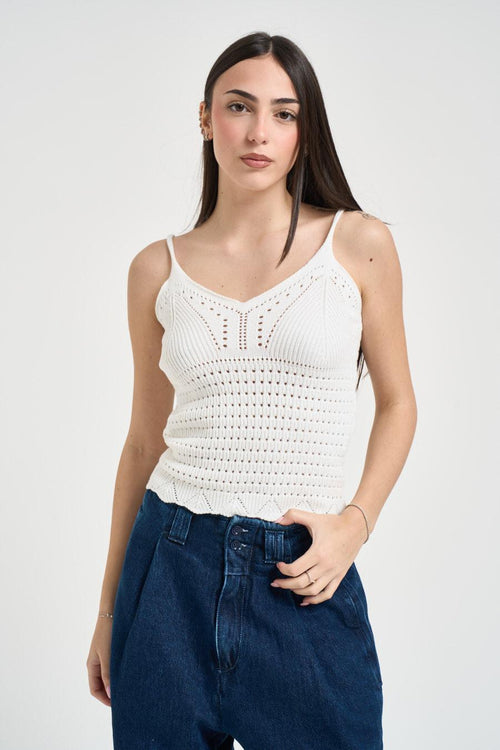 Top donna in maglia bianco