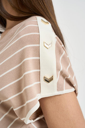 Maglia donna beige a righe - 4