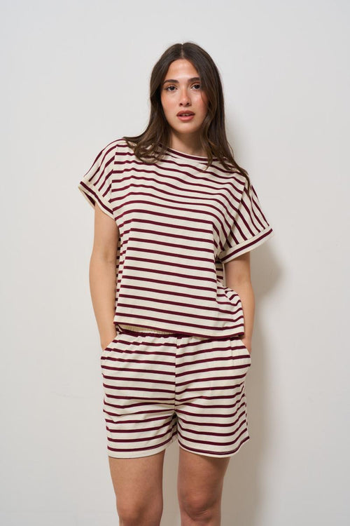 Completo donna a righe rosso mattone - 2