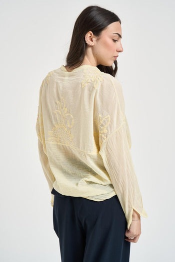 Camicia donna con ricami floreali gialla - 3
