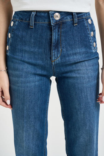 Jeans donna in denim blu a vita alta - 5
