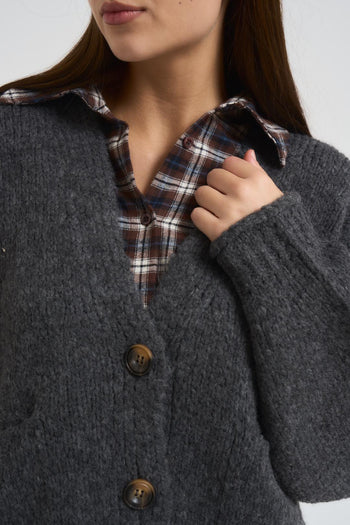 Cardigan donna scollo a V grigio - 3