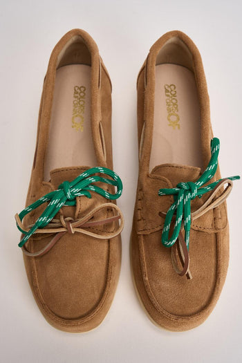 Mocassino donna da barca in suede cammello - 5