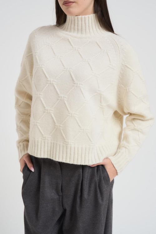 Maglia donna collo alto panna