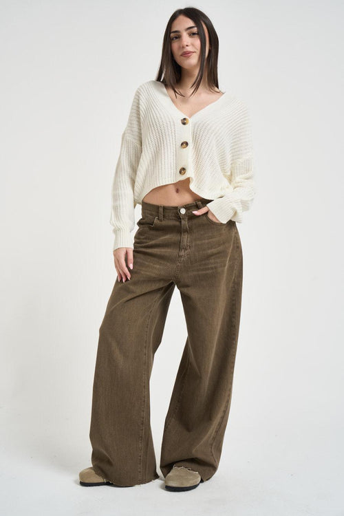 Cardigan donna in maglia panna
