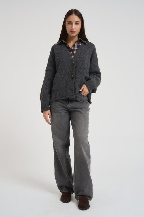 Cardigan donna scollo a V grigio