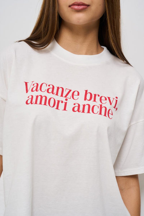 T-shirt donna girocollo bianca con scritta - 2