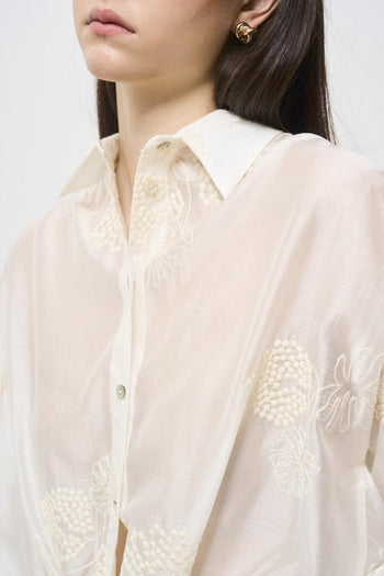 Camicia donna con ricami floreali bianca - 3