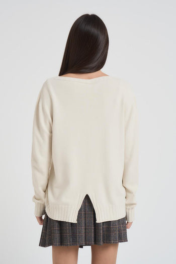 Maglia donna girocollo panna - 5