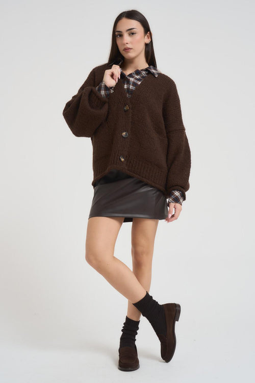 Cardigan donna scollo a V marrone