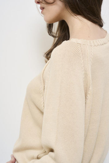Beige women's crew neck sweater - 5