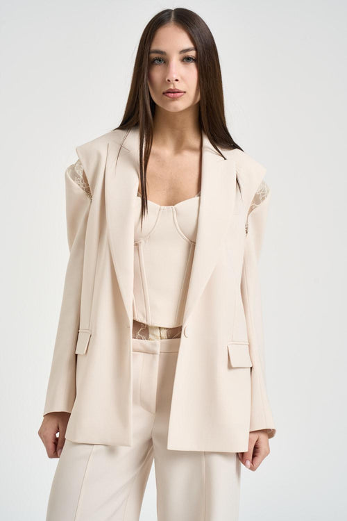 Giacca donna monopetto con pizzo panna - 2