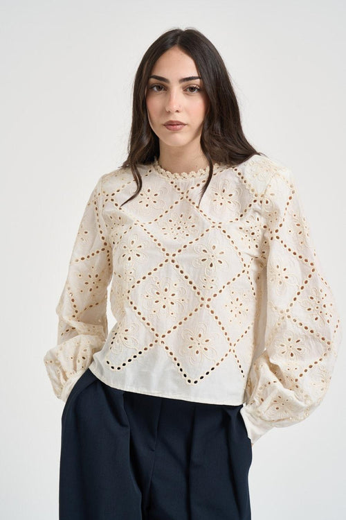 Blusa donna in sangallo ecru