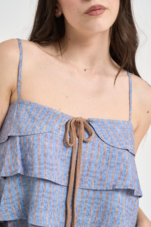 Top donna a righe azzurro e beige - 2