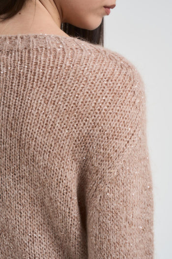 Maglia donna girocollo lurex beige - 3