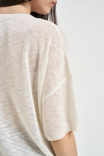 T-shirt donna in maglia panna - 4