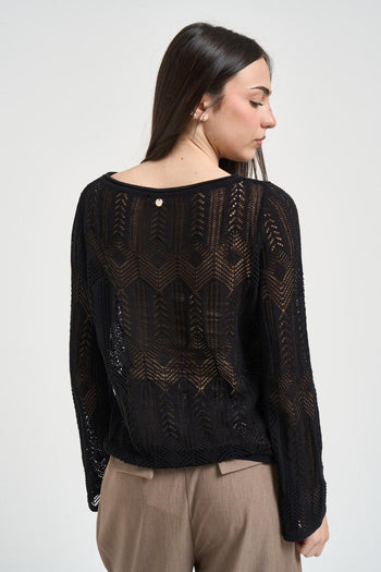 Maglia donna traforata nera - 3