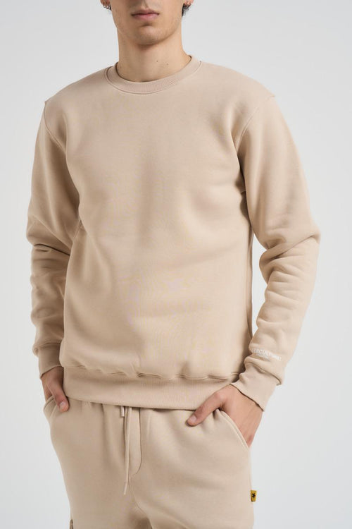 Felpa uomo beige a girocollo