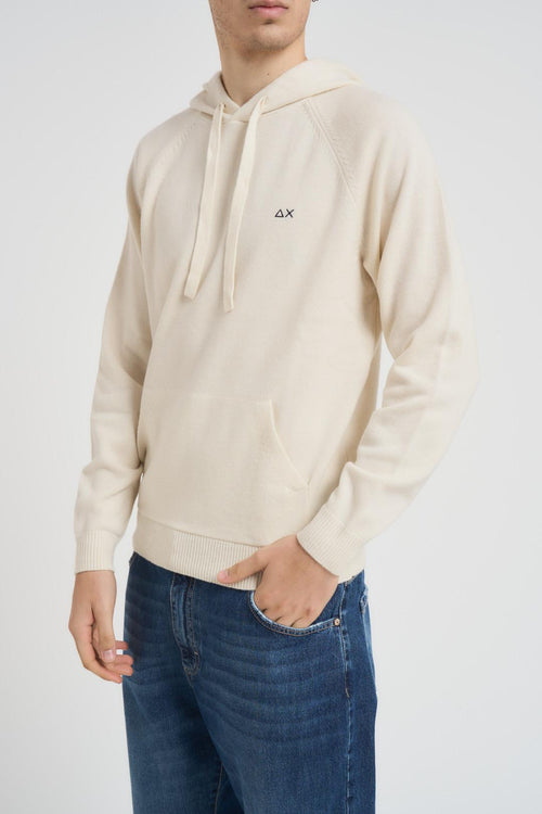 Felpa in maglia con cappuccio panna