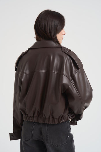 Bomber corto donna in ecopelle moro - 6