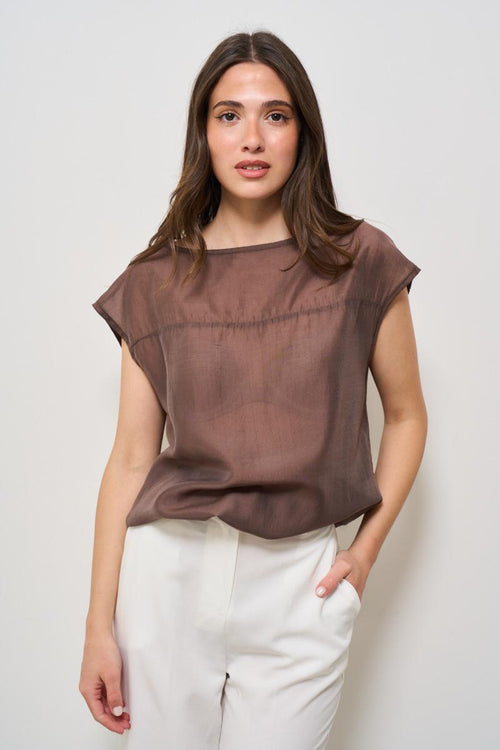 T-shirt donna scollo a barca marrone