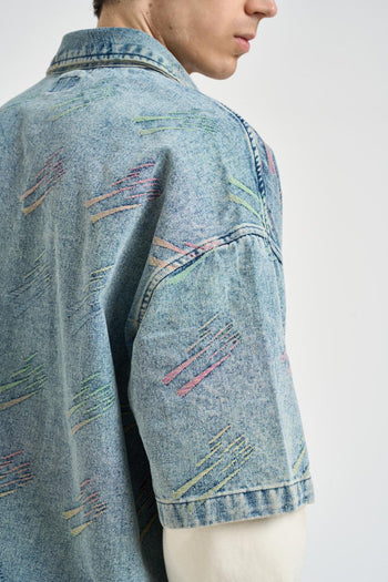 Camicia uomo in denim lavato con stampa all over - 5