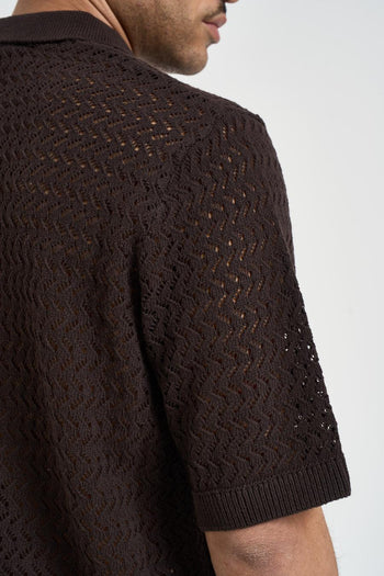 Polo uomo traforata marrone - 5