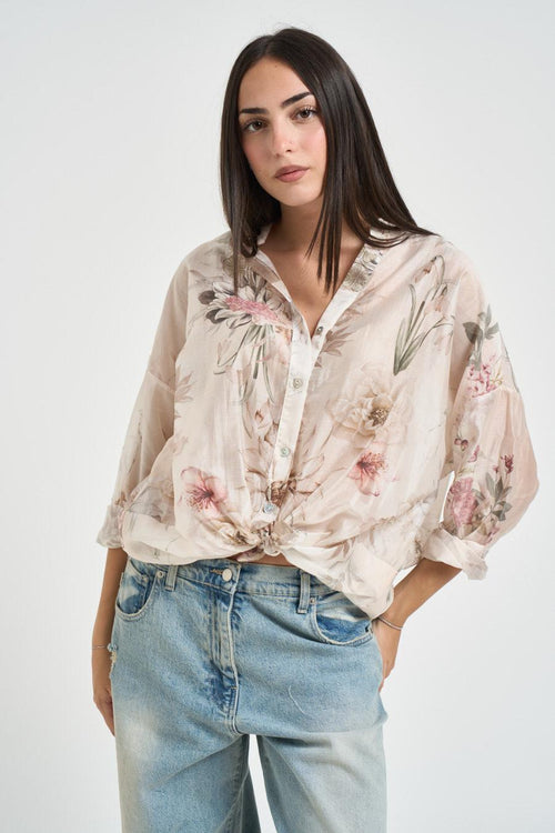 Camicia donna fantasia floreale latte - 1