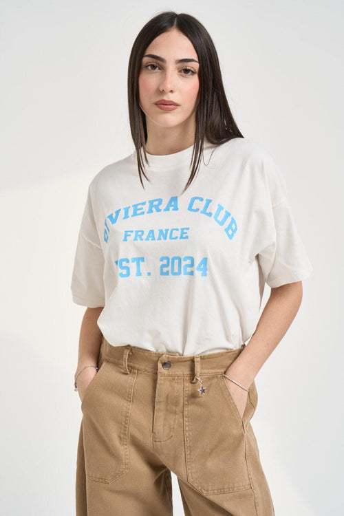 T-shirt donna girocollo bianca con stampa