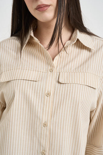 Camicia donna a righe crema - 3