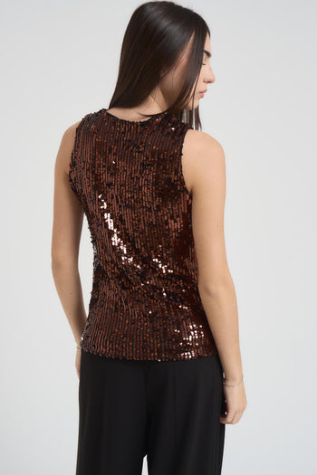 Top donna girocollo con paillettes ruggine - 3