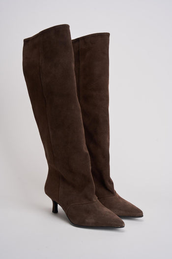 Stivale donna con tacco in suede marrone - 3