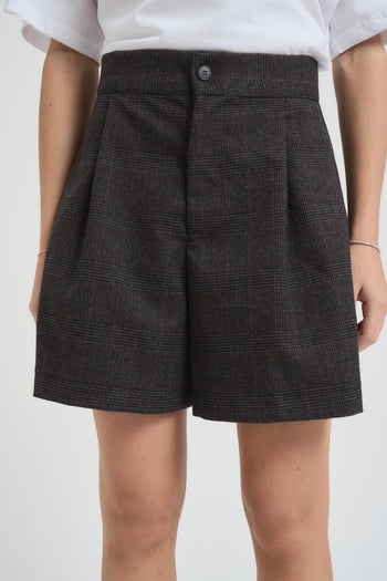 Bermuda donna tartan con pinces grigio - 5